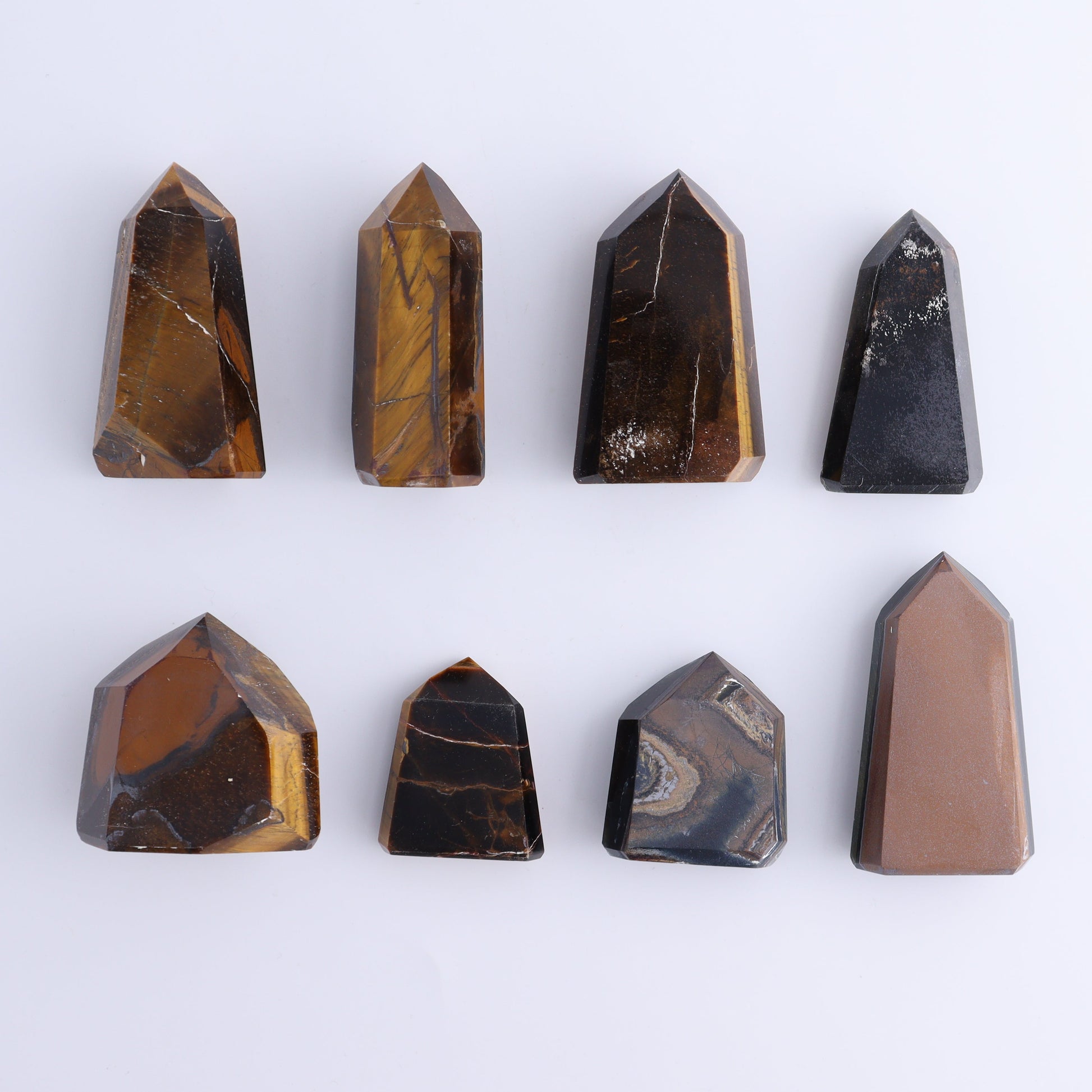 Tiger Eye Towers Set of 15 - Expert Wholesale and Supplier of Wholesale Crystals & Bulk Gemstones, ["Brazil","close_70","Tiger Eye","Towers"]