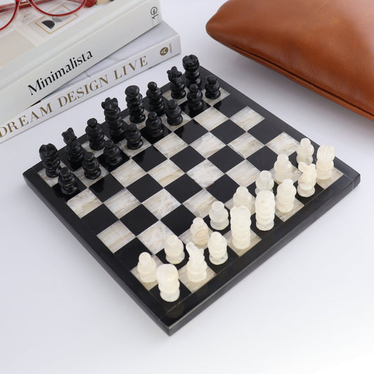 Small Onyx and Marble Chess Set (Black and White) - Expert Wholesale and Supplier of Wholesale Crystals & Bulk Gemstones, ["Black Marble","Catalog Onyx","Marble","onyx"]