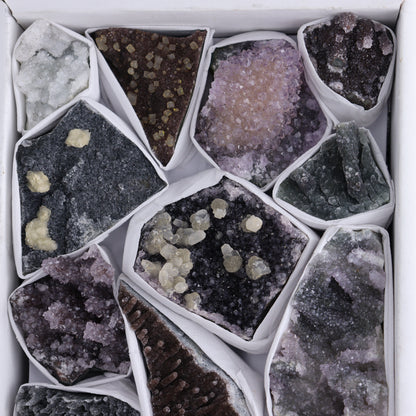 Uruguay Amethyst Clusters with Formations Flat of 14 - Expert Wholesale and Supplier of Wholesale Crystals & Bulk Gemstones, ["Amethyst","Calcite","Clusters","Formations","Uruguay"]