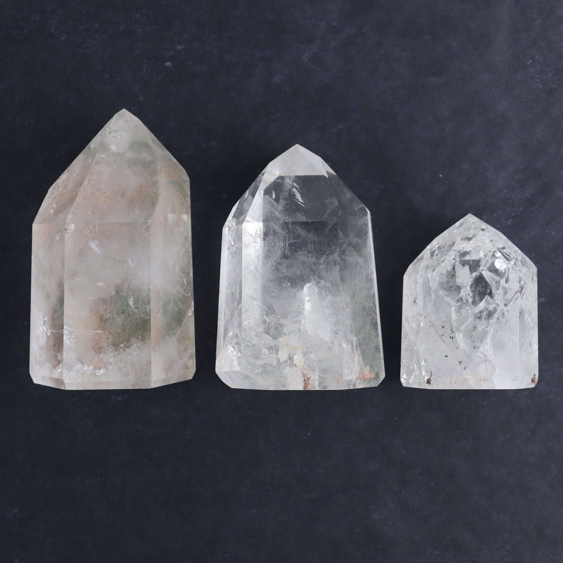 Garden Quartz Towers Set of 3 - Expert Wholesale and Supplier of Wholesale Crystals & Bulk Gemstones, ["Brazil","Garden Quartz","Quartz","Towers"]