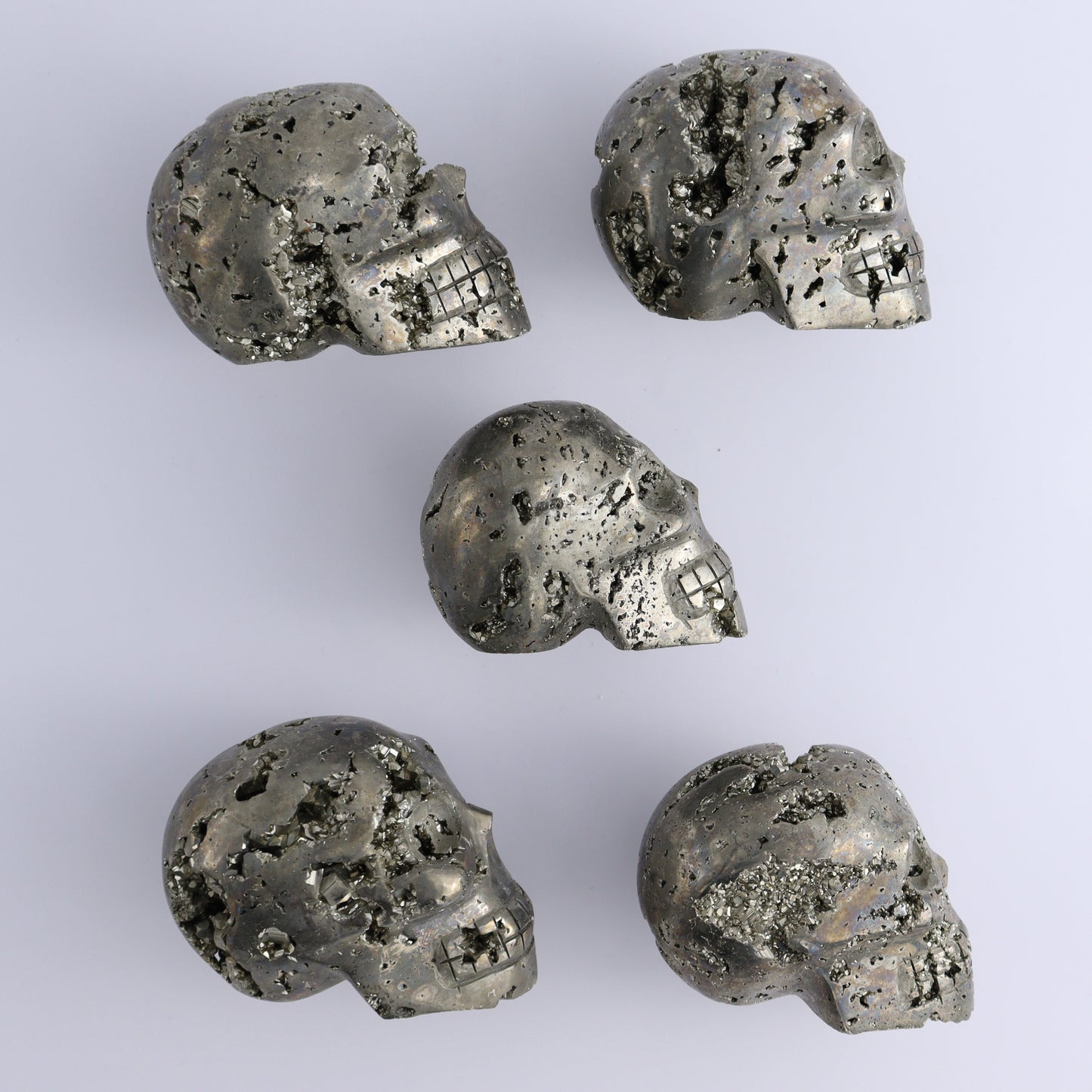 Pyrite Skulls Set of 5 - Expert Wholesale and Supplier of Wholesale Crystals & Bulk Gemstones, ["Hearts","Peru","Pyrite"]