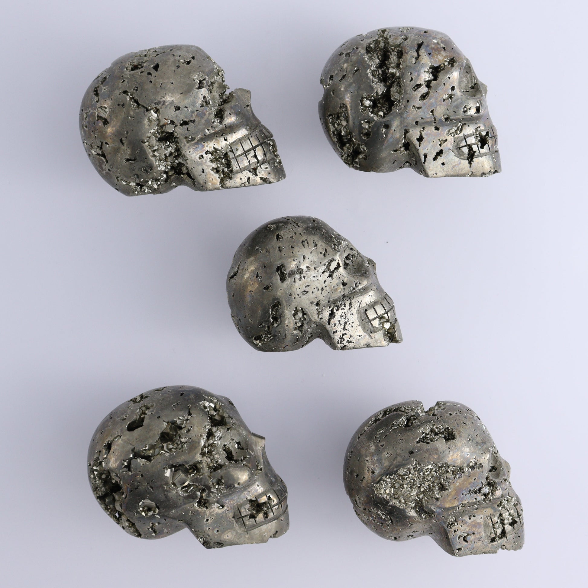 Pyrite Skulls Set of 5 - Expert Wholesale and Supplier of Wholesale Crystals & Bulk Gemstones, ["Hearts","Peru","Pyrite"]