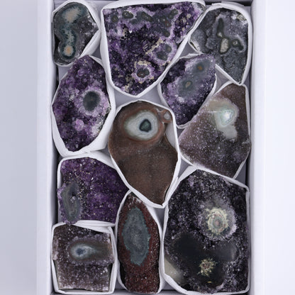 Uruguay Amethyst Clusters with "Eyes" Flat of 11 - Expert Wholesale and Supplier of Wholesale Crystals & Bulk Gemstones, ["Amethyst","Clusters","Eyes Amethyst","Uruguay"]