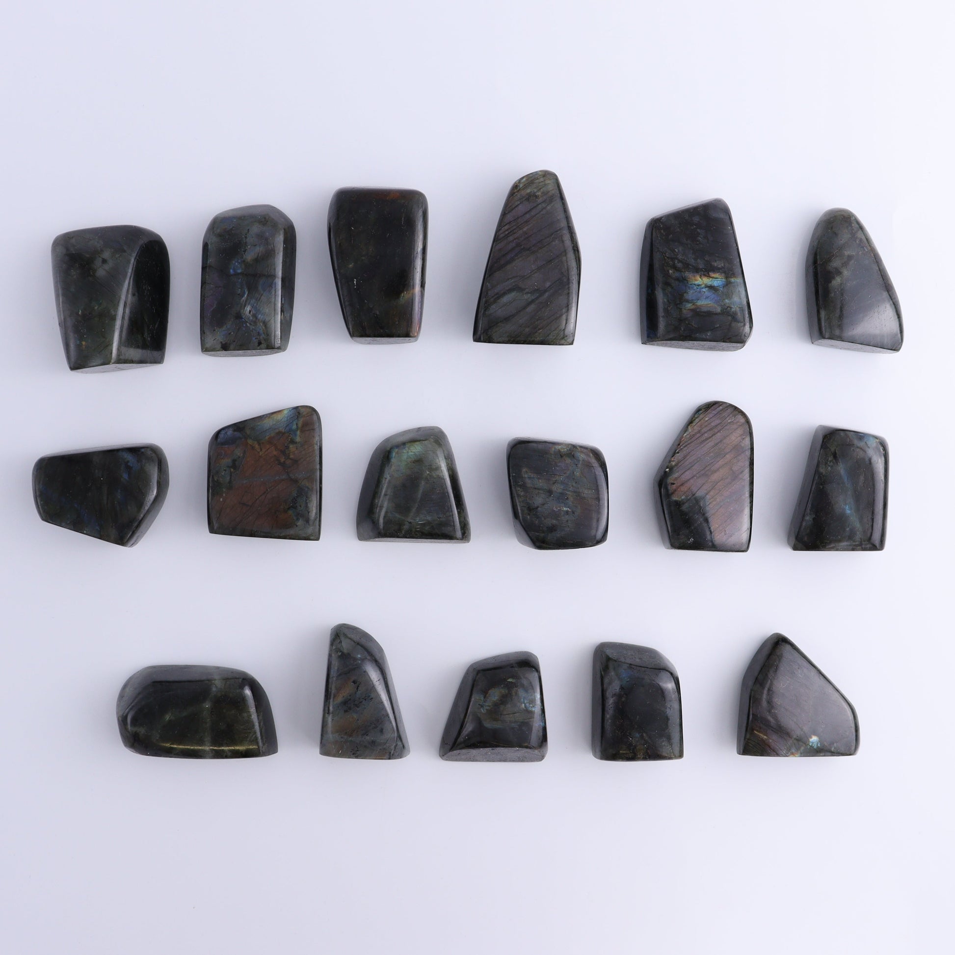 Labradorite Freeform Set of 17 - Expert Wholesale and Supplier of Wholesale Crystals & Bulk Gemstones, ["Freeforms","Labradorite","Madagascar"]