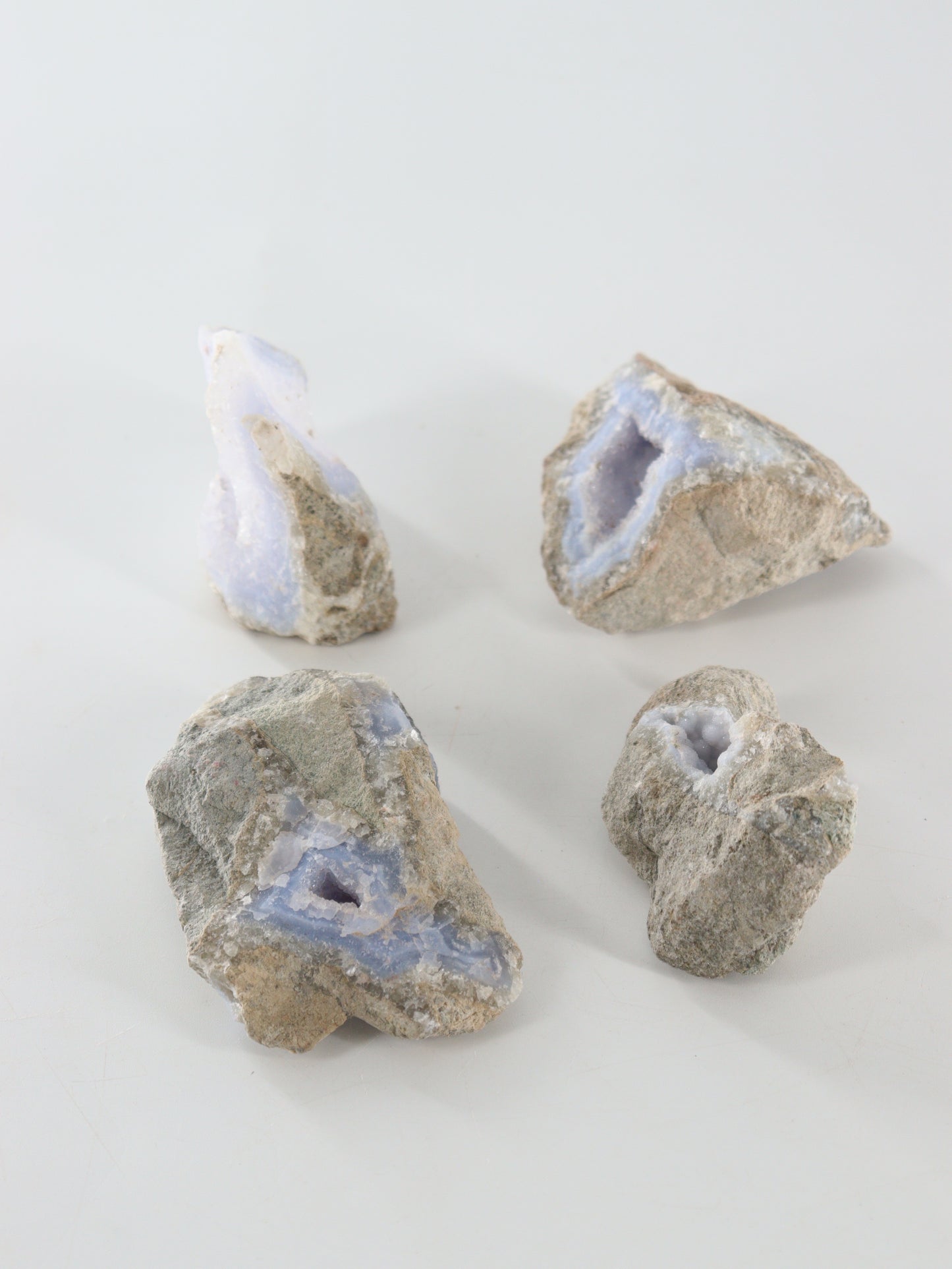 Blue Lace Agate Clusters Set of 4 - Expert Wholesale and Supplier of Wholesale Crystals & Bulk Gemstones, ["Agate","Blue Lace Agate","close_70"]