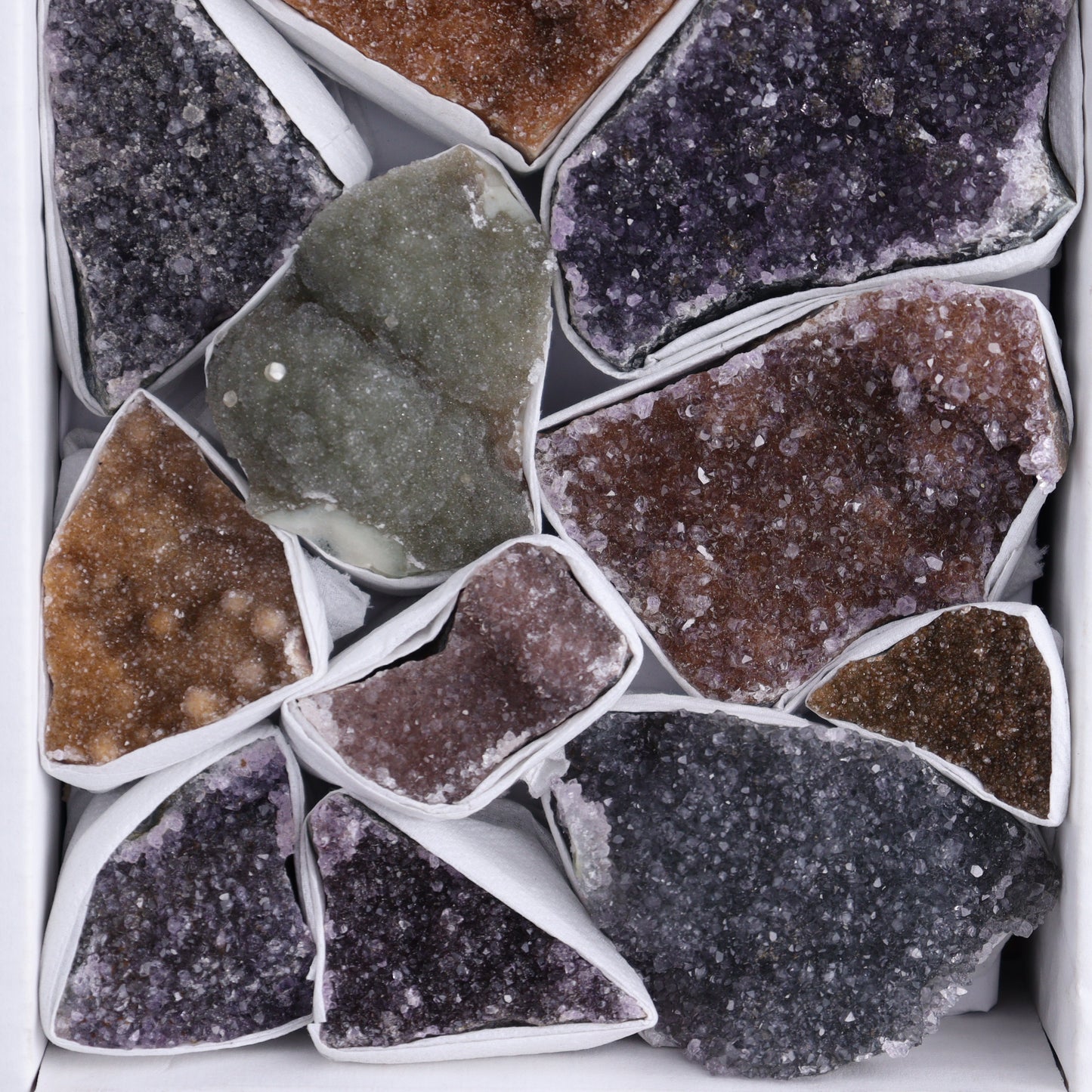 Uruguay Rainbow Amethyst Clusters Flat of 14