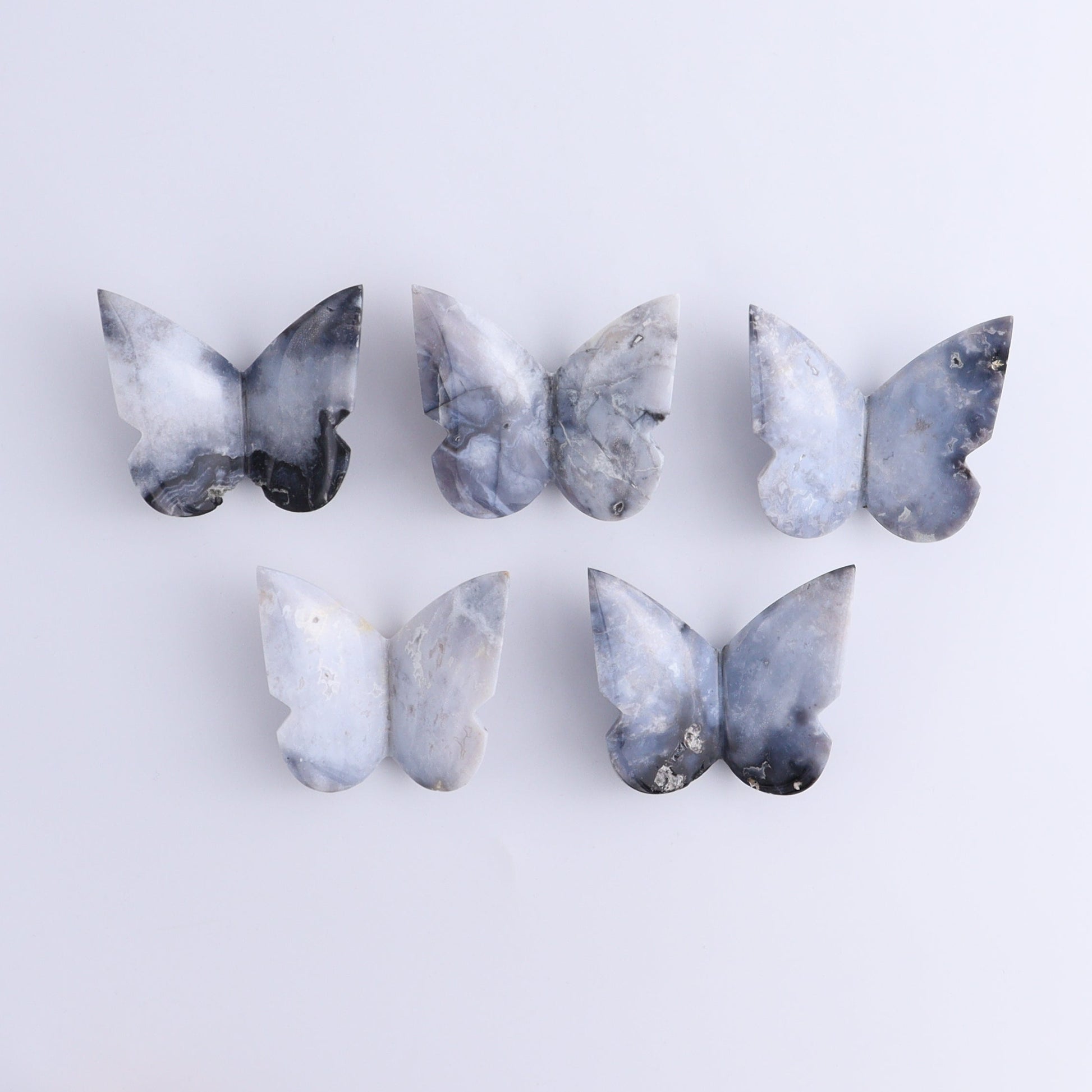 Butterflies Blue Plume Agate & Maligano Jasper Set of 10 - Expert Wholesale and Supplier of Wholesale Crystals & Bulk Gemstones, ["Agate","Blue Plume","Butterflies","jasper","Maligno Jasper"]