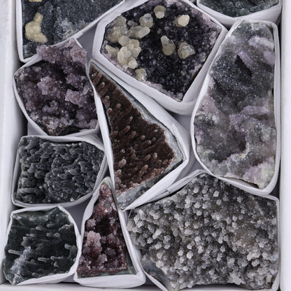 Uruguay Amethyst Clusters with Formations Flat of 14 - Expert Wholesale and Supplier of Wholesale Crystals & Bulk Gemstones, ["Amethyst","Calcite","Clusters","Formations","Uruguay"]