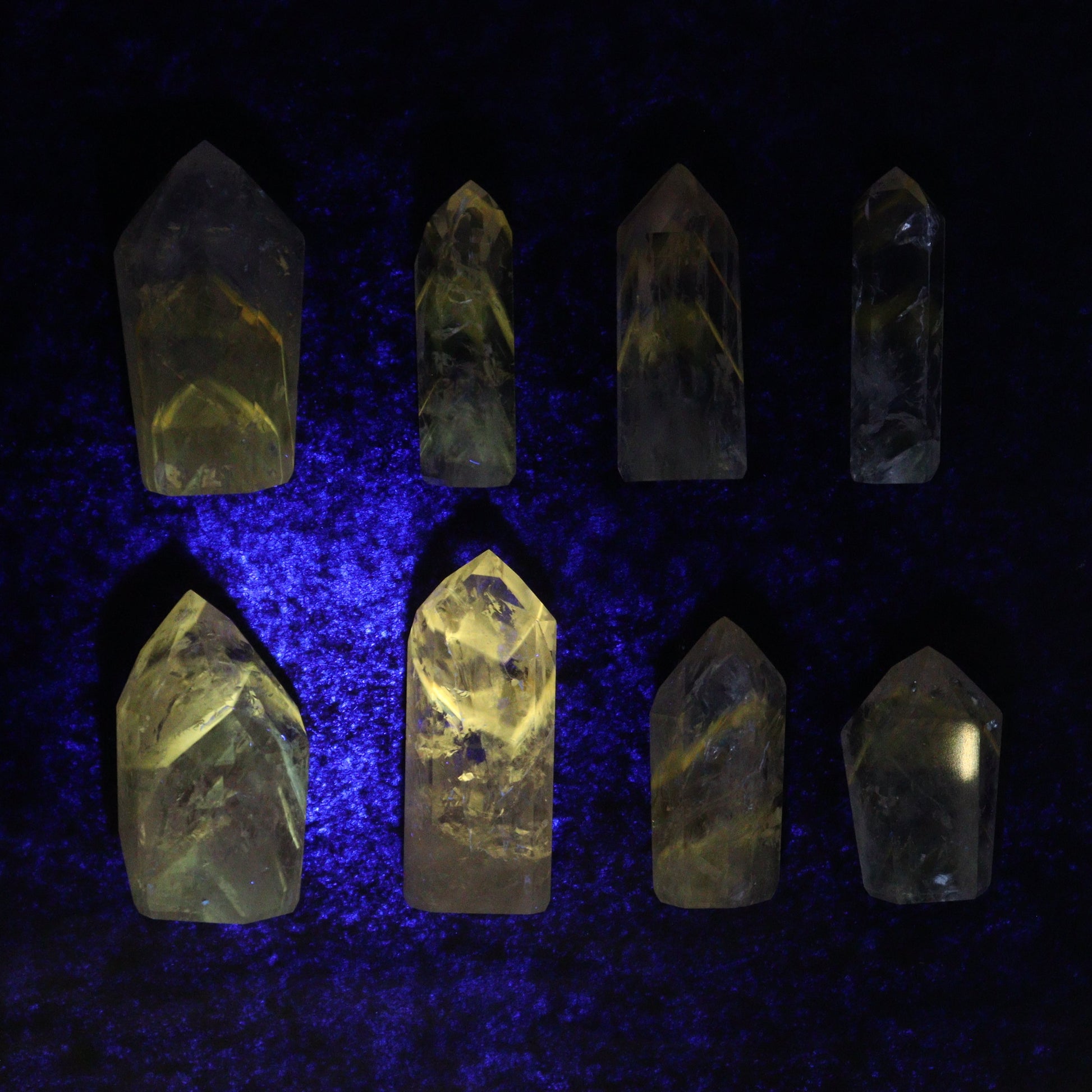 Powellite Amethyst UV Reactive Towers Set of 20 - Expert Wholesale and Supplier of Wholesale Crystals & Bulk Gemstones, ["Amethyst","Powellite"]