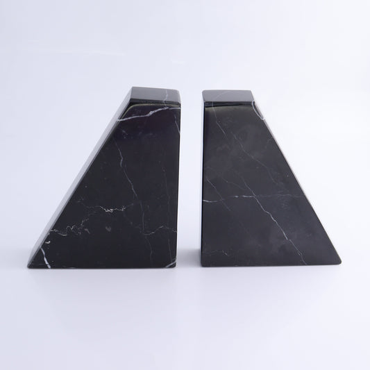 One Pair of Black Marble Polished Bookends