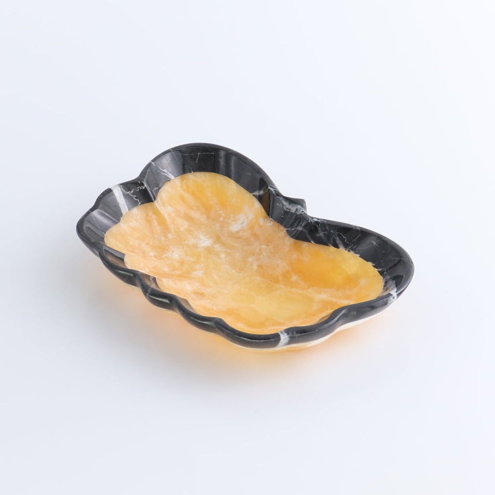 One Butterfly Bowl Mexican Onyx/Calcite Orange with Black Marble Polished Edge
