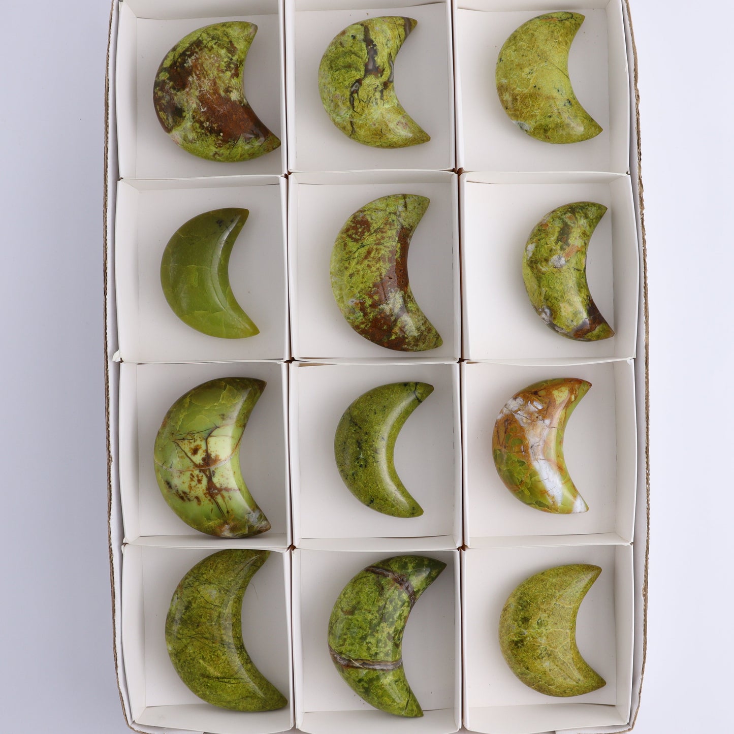 Green Opal Moons Set of 12 - Expert Wholesale and Supplier of Wholesale Crystals & Bulk Gemstones, ["green opal","moons"]