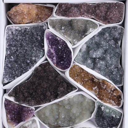 Uruguay Rainbow Amethyst Clusters Flat of 16 - Expert Wholesale and Supplier of Wholesale Crystals & Bulk Gemstones, ["Amethyst","Clusters","Rainbow Amethyst","Sugar Rainbow Amethyst","Uruguay"]