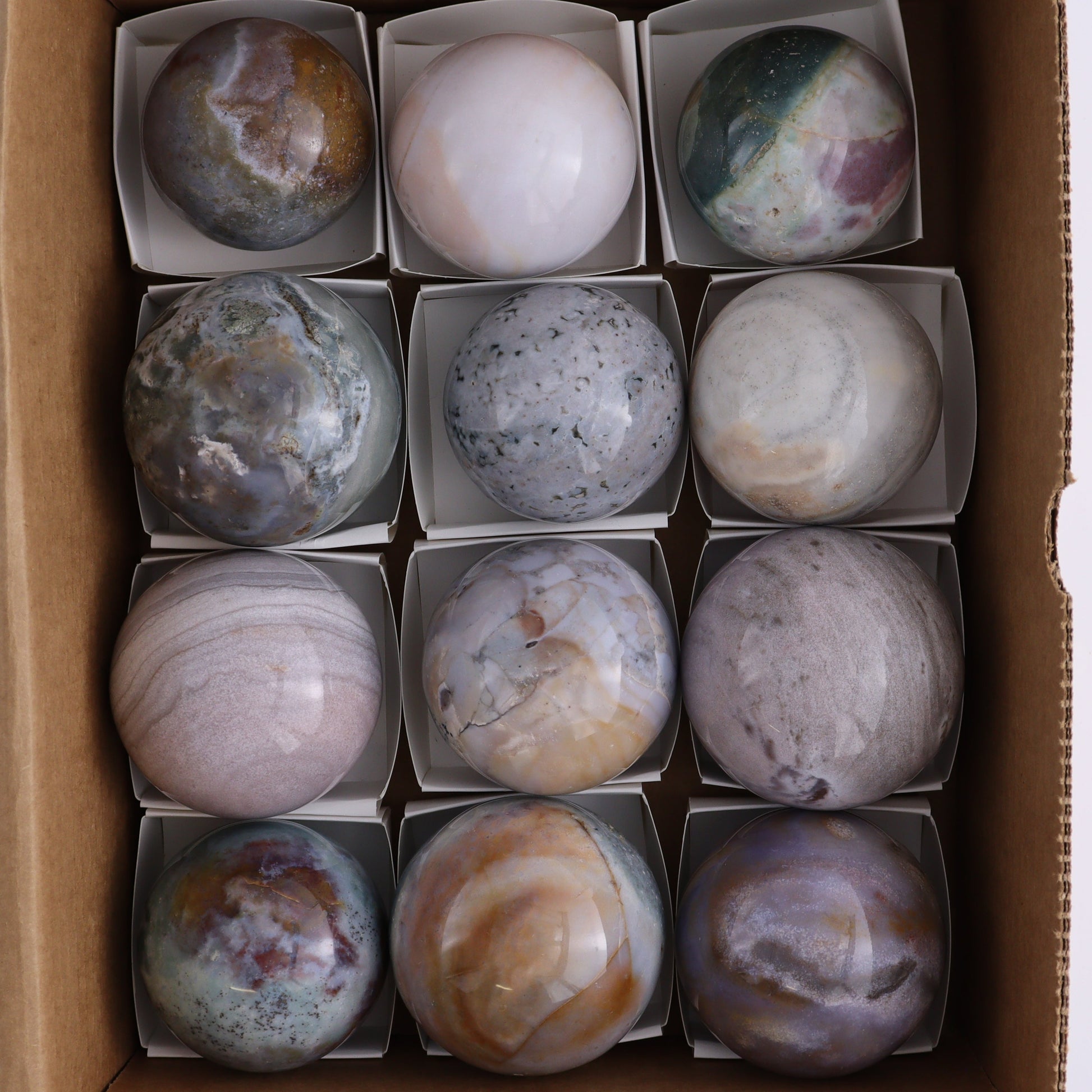 Ocean Jasper Spheres Set of 12 - Expert Wholesale and Supplier of Wholesale Crystals & Bulk Gemstones, ["jasper","Madagascar","Ocean Jasper","Spheres"]