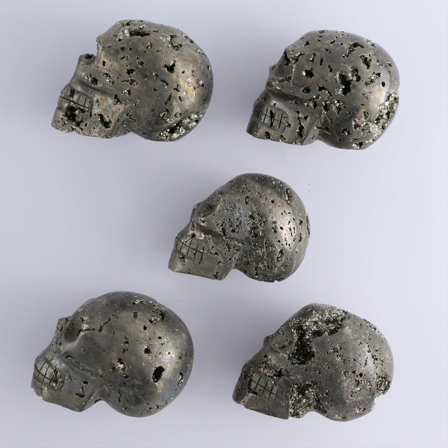 Pyrite Skulls Set of 5 - Expert Wholesale and Supplier of Wholesale Crystals & Bulk Gemstones, ["Hearts","Peru","Pyrite"]