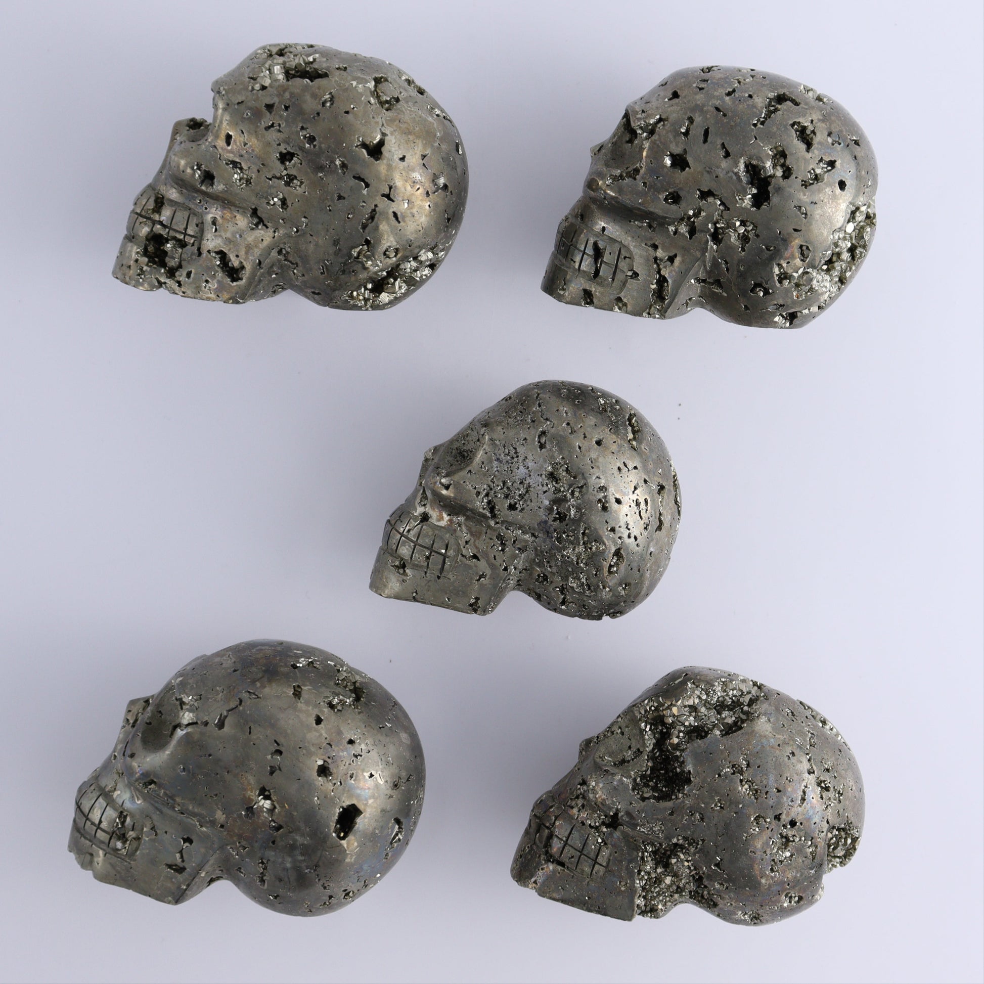 Pyrite Skulls Set of 5 - Expert Wholesale and Supplier of Wholesale Crystals & Bulk Gemstones, ["Hearts","Peru","Pyrite"]