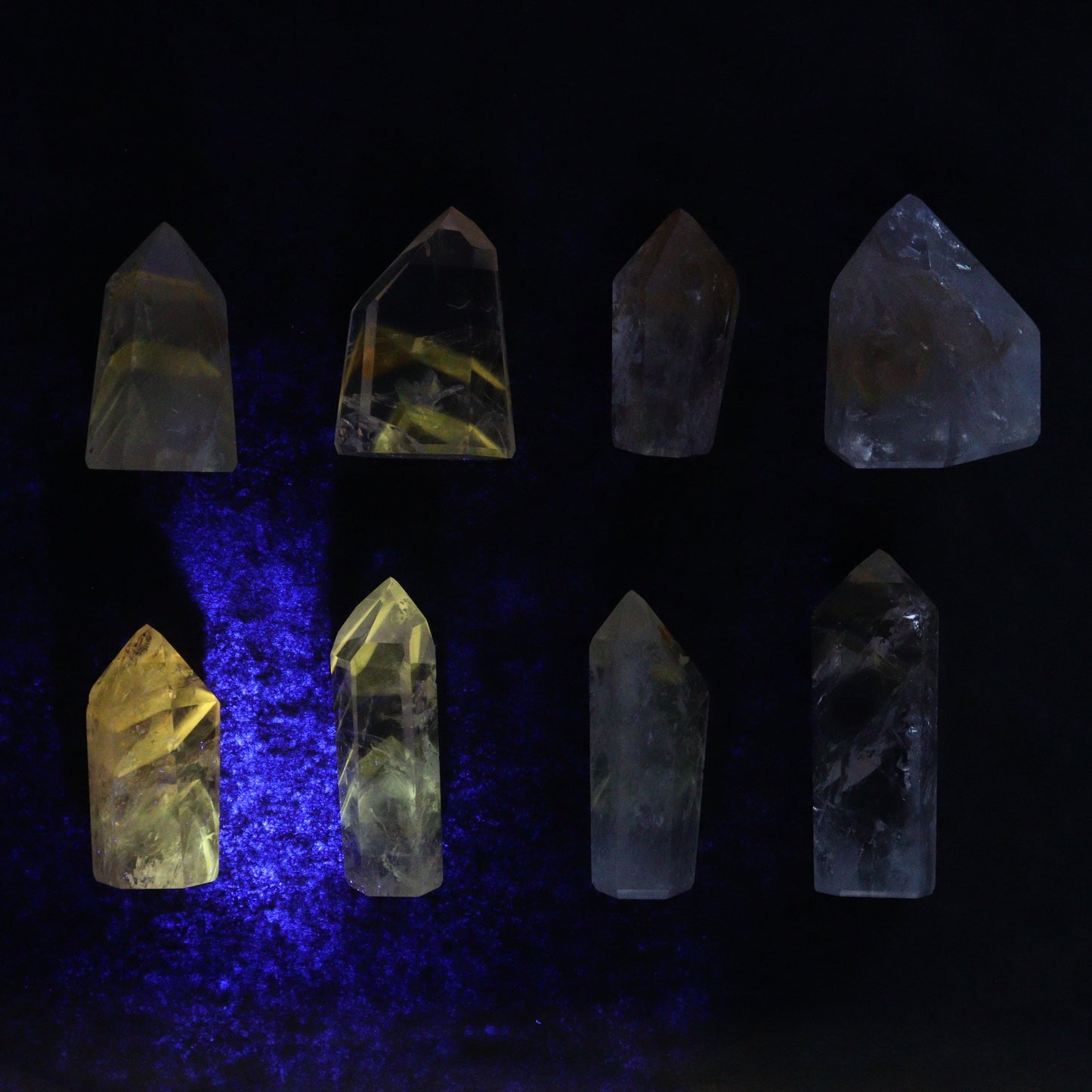 Powellite Amethyst UV Reactive Towers Set of 20 - Expert Wholesale and Supplier of Wholesale Crystals & Bulk Gemstones, ["Amethyst","Powellite"]