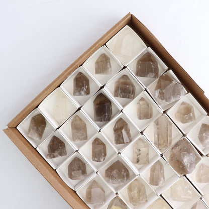 Smoky Quartz Polished Tops Set of 35 - Expert Wholesale and Supplier of Wholesale Crystals & Bulk Gemstones, ["Brazil","Points","Polished Tip","Quartz","Smoky Quartz"]