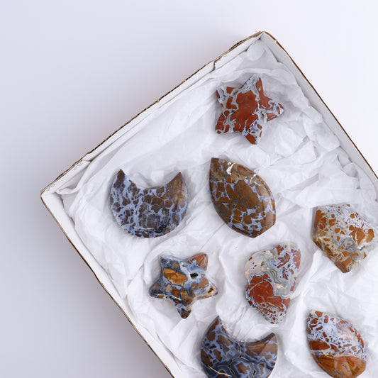 Brecciated Jasper Moons, Stars, Towers, Clouds, and Flames Set of 10