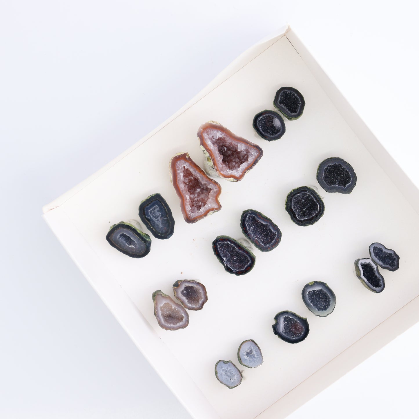 Tabasco Geodes 9 Pairs - Expert Wholesale and Supplier of Wholesale Crystals & Bulk Gemstones, ["Geodes","Tabasco Geode"]