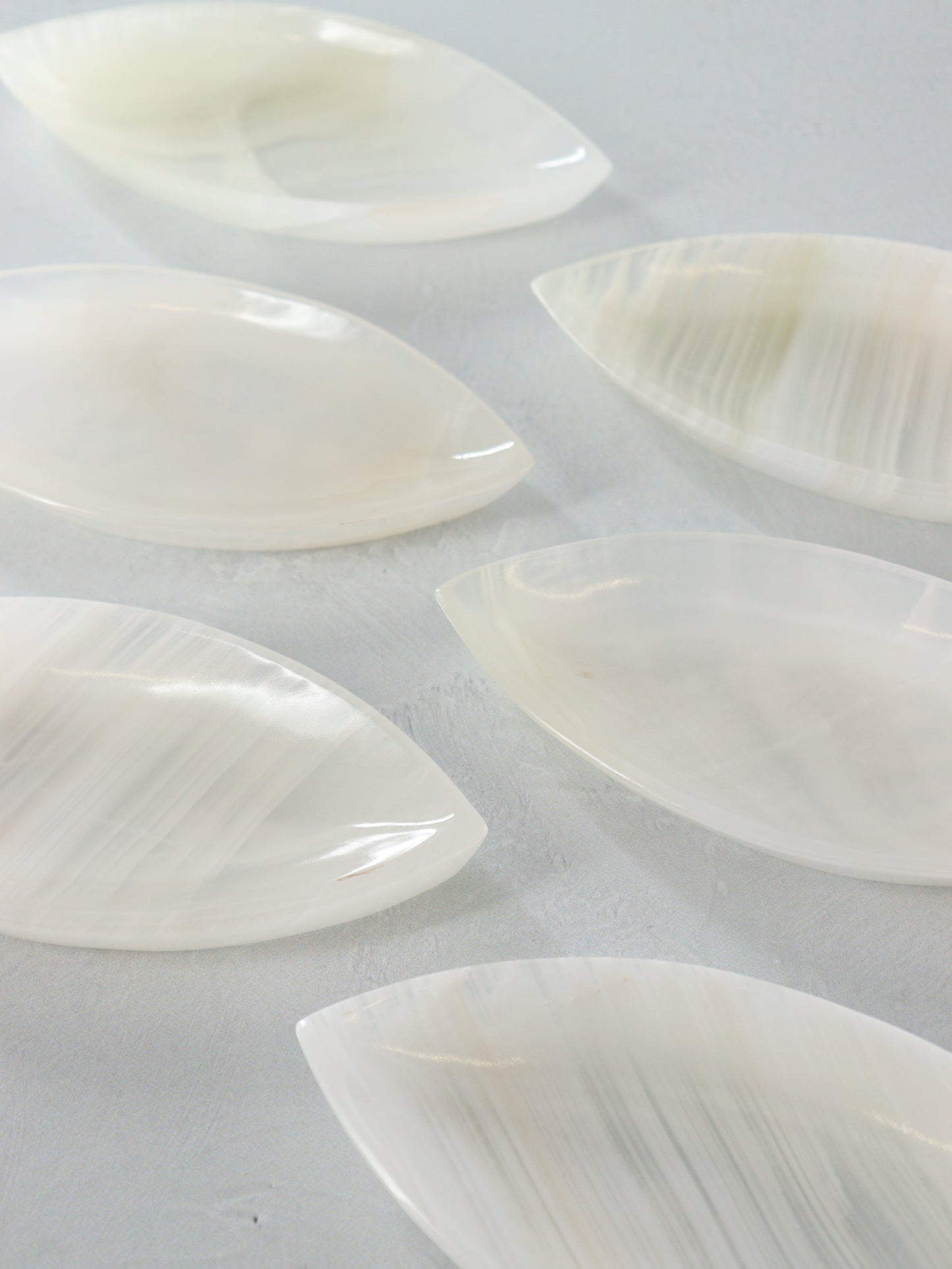 Large White Onyx Leaf Dishes Set of 6