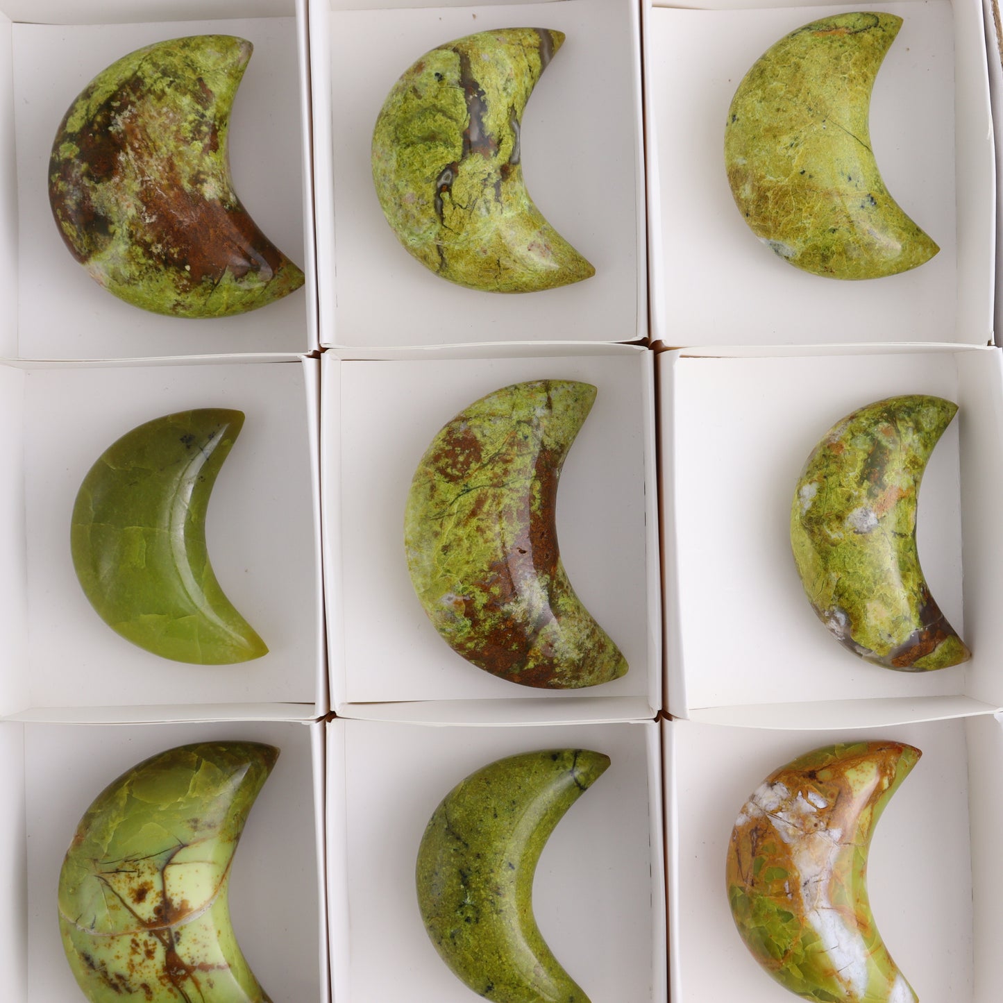 Green Opal Moons Set of 12 - Expert Wholesale and Supplier of Wholesale Crystals & Bulk Gemstones, ["green opal","moons"]