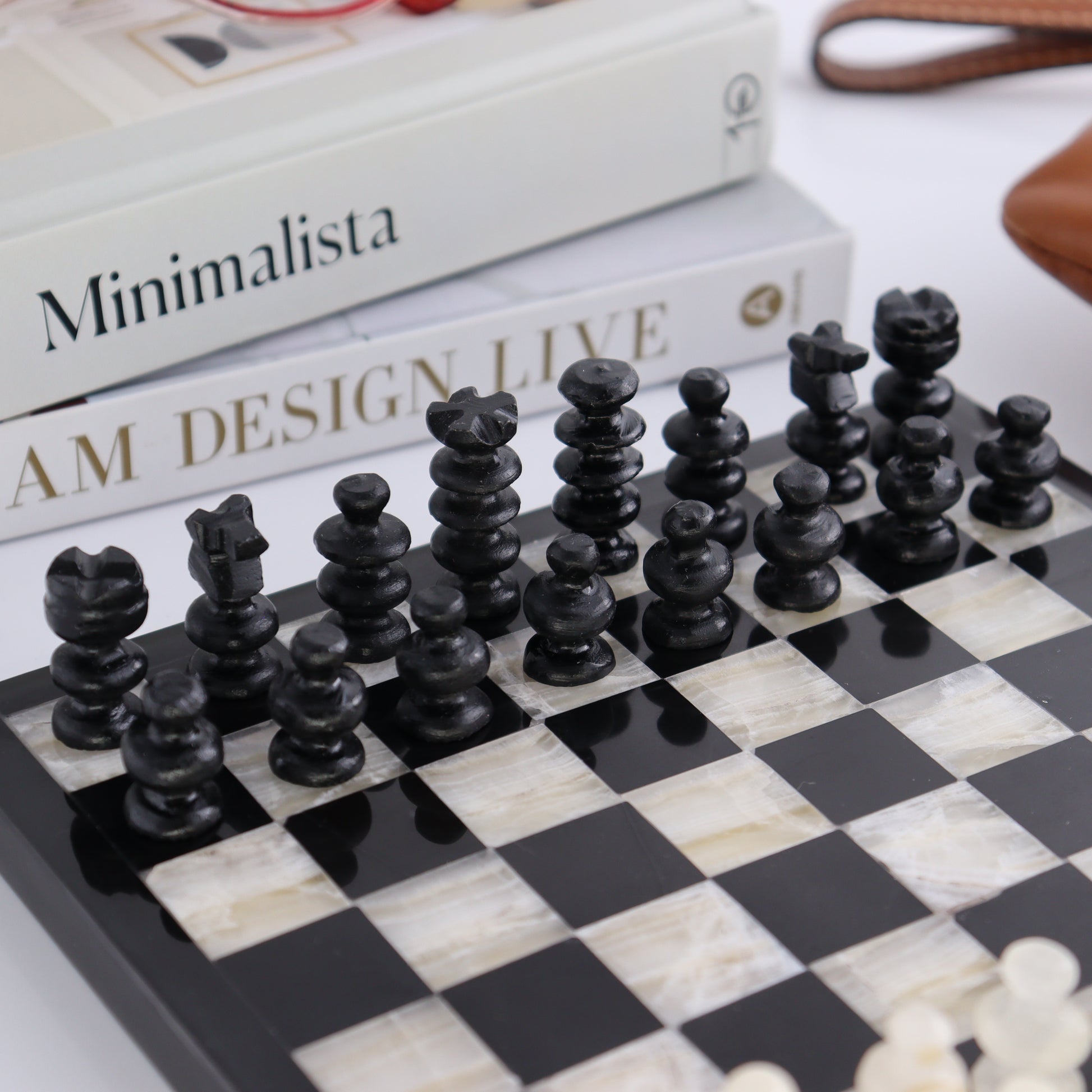 Small Onyx and Marble Chess Set (Black and White) - Expert Wholesale and Supplier of Wholesale Crystals & Bulk Gemstones, ["Black Marble","Catalog Onyx","Marble","onyx"]