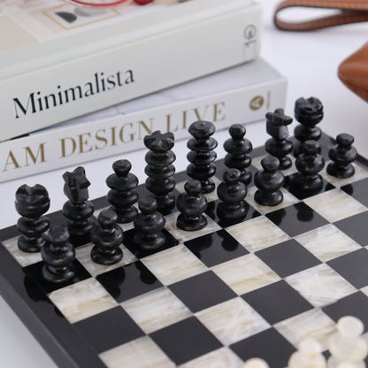 Small Onyx and Marble Chess Set (Black and White) - Expert Wholesale and Supplier of Wholesale Crystals & Bulk Gemstones, ["Black Marble","Catalog Onyx","Marble","onyx"]