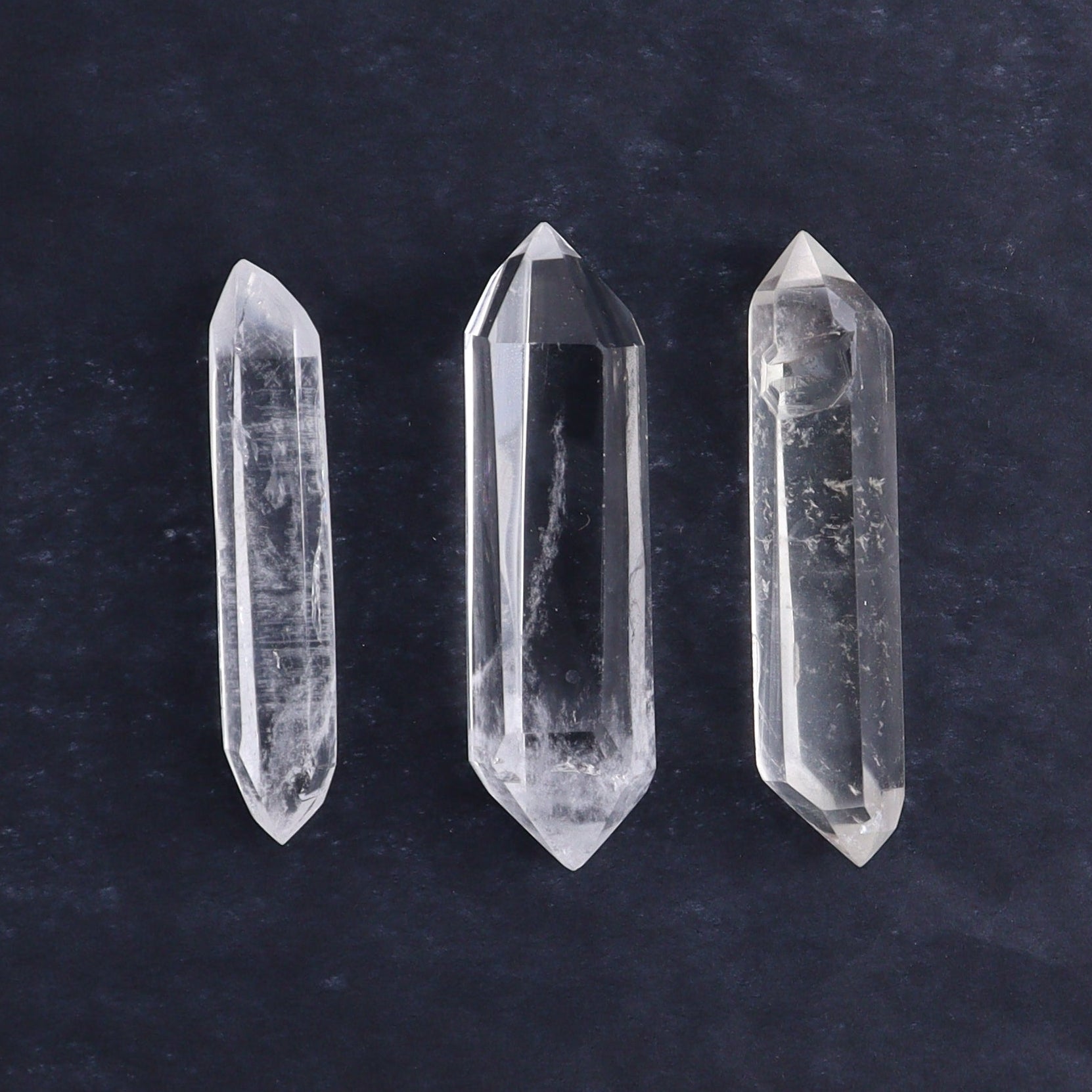 Quartz Faceted Double Points Set of 13 - Expert Wholesale and Supplier of Wholesale Crystals & Bulk Gemstones, ["Brazil","Clear Quartz","Mixed Carvings","Quartz"]