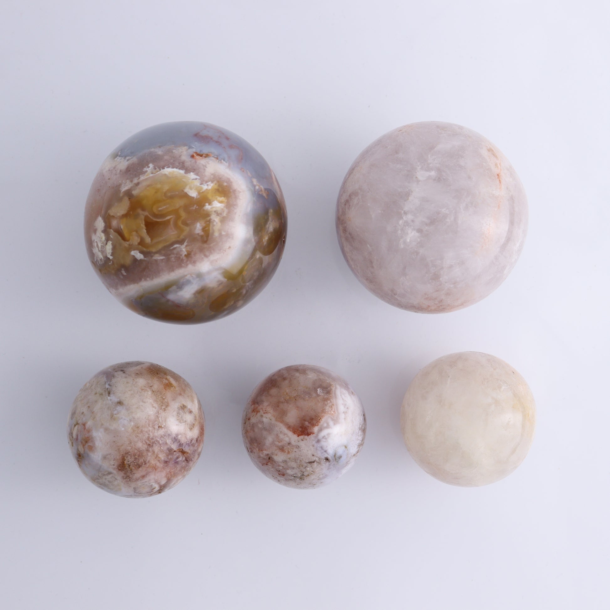Flower Agate Spheres Set of 5 - Expert Wholesale and Supplier of Wholesale Crystals & Bulk Gemstones, ["Flower Agate","Madagascar","Spheres"]