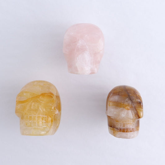 Golden Healer Skulls Set of 2 & 1 Rose Quartz Skull