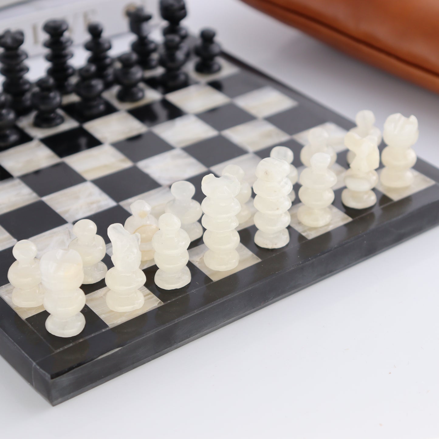 Small Onyx and Marble Chess Set (Black and White) - Expert Wholesale and Supplier of Wholesale Crystals & Bulk Gemstones, ["Black Marble","Catalog Onyx","Marble","onyx"]