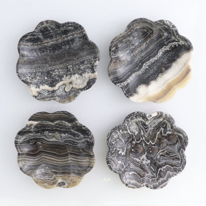 One Mexican Onyx/Calcite Zebra Scalloped Dish 14 cm