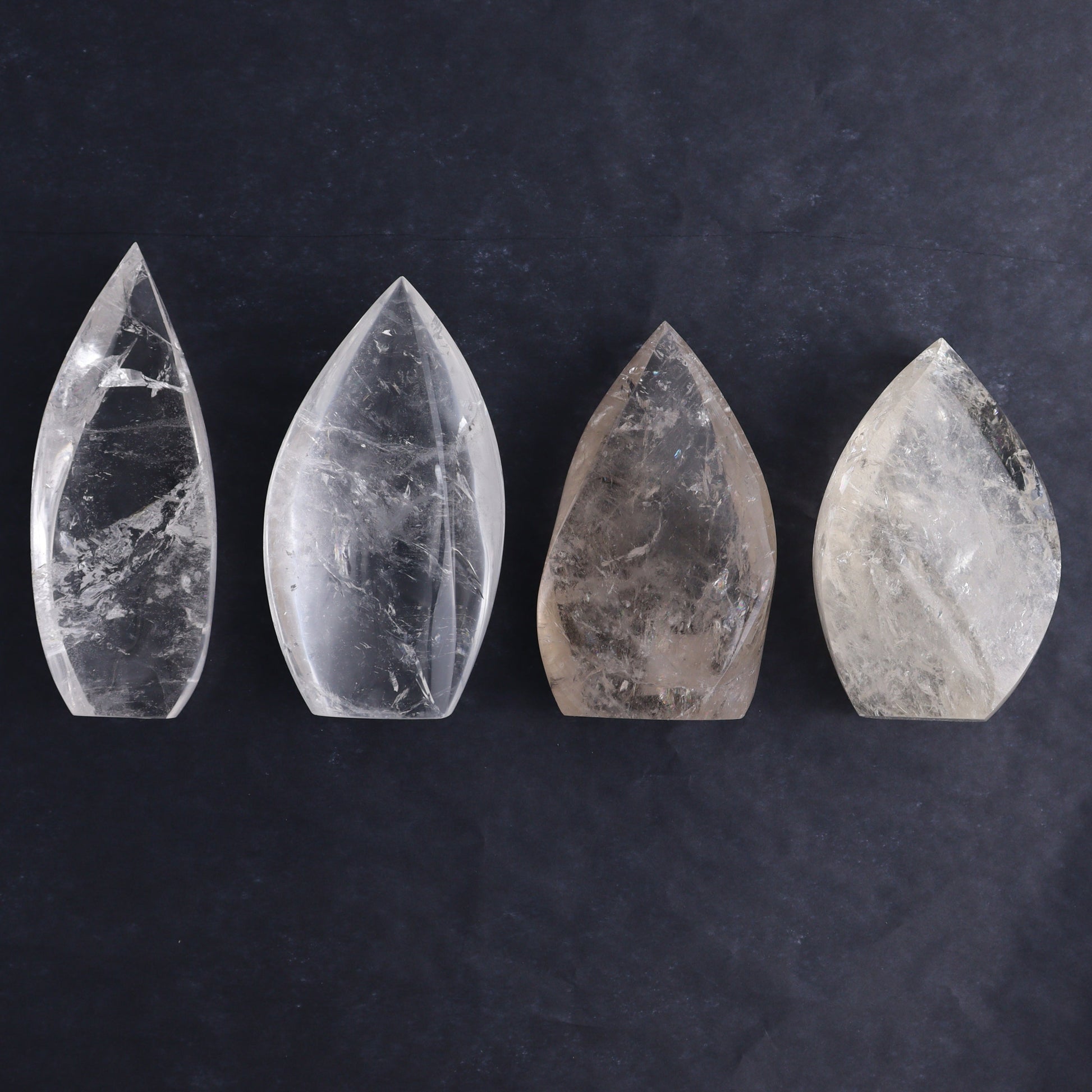 Imperfect Clear and Smoky Quartz Flames Set of 4 - Expert Wholesale and Supplier of Wholesale Crystals & Bulk Gemstones, ["Brazil","Clear Quartz","flames","Quartz"]