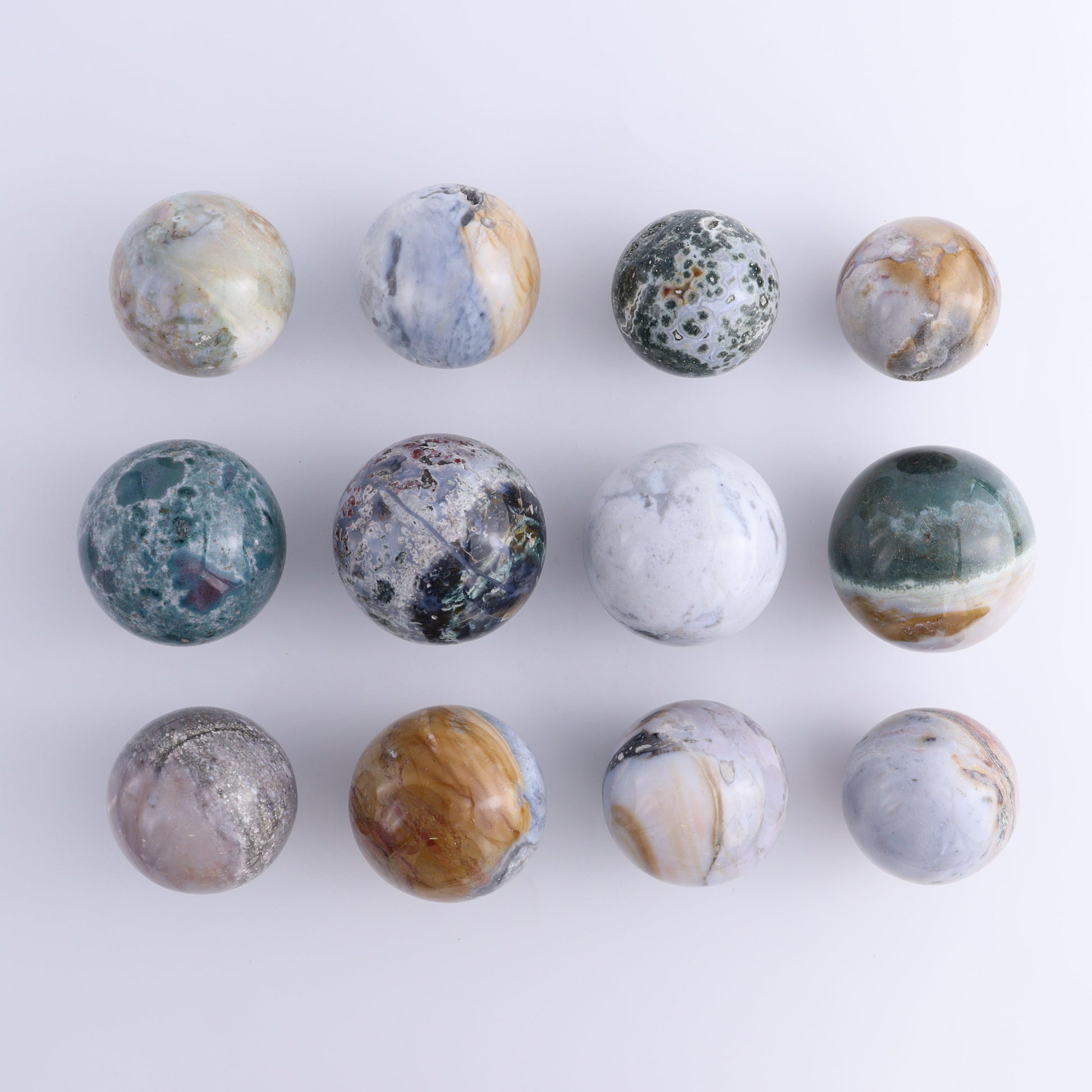 Ocean Jasper Spheres Set of 12 - Expert Wholesale and Supplier of Wholesale Crystals & Bulk Gemstones, ["jasper","Madagascar","Ocean Jasper","Spheres"]