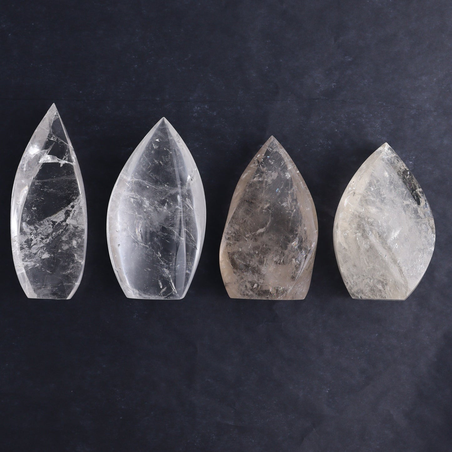 Imperfect Clear and Smoky Quartz Flames Set of 4 - Expert Wholesale and Supplier of Wholesale Crystals & Bulk Gemstones, ["Brazil","Clear Quartz","flames","Quartz"]