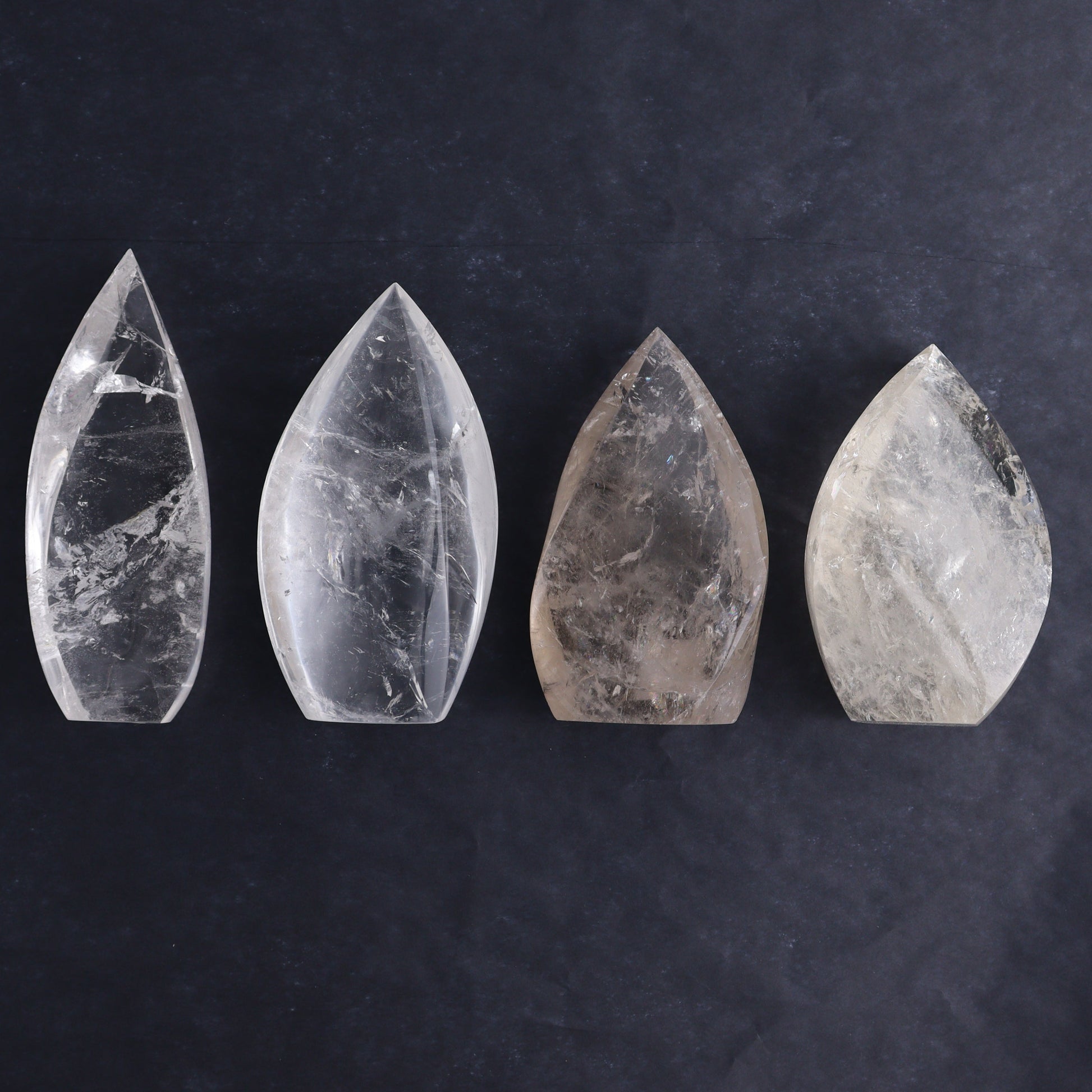 Imperfect Clear and Smoky Quartz Flames Set of 4 - Expert Wholesale and Supplier of Wholesale Crystals & Bulk Gemstones, ["Brazil","Clear Quartz","flames","Quartz"]