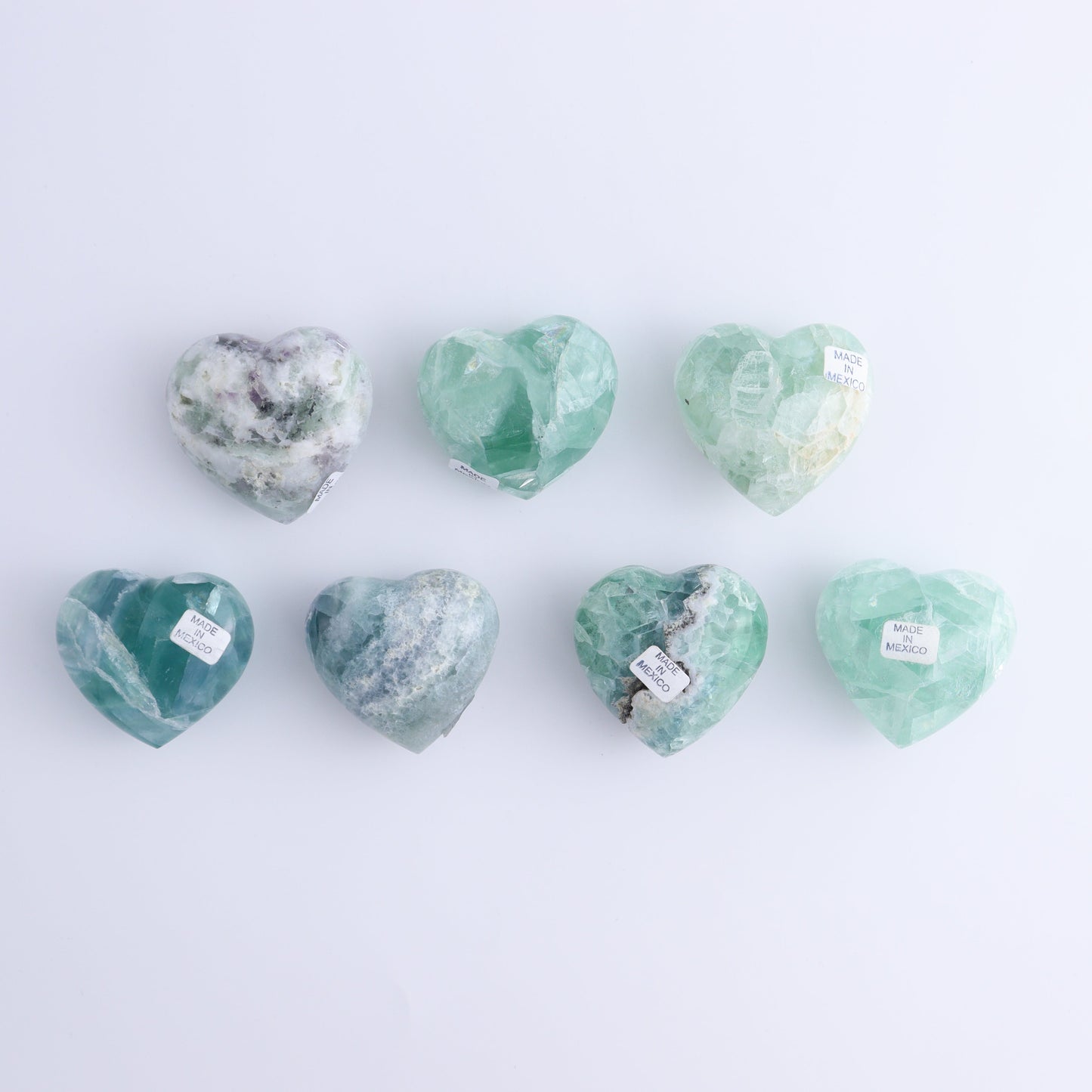 Fluorite Hearts Set of 7 - Expert Wholesale and Supplier of Wholesale Crystals & Bulk Gemstones, ["Fluorite","Hearts","Mexico"]