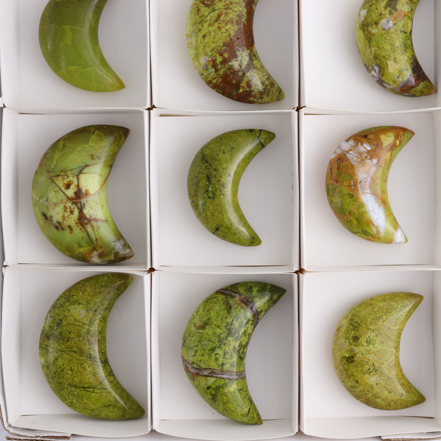 Green Opal Moons Set of 12 - Expert Wholesale and Supplier of Wholesale Crystals & Bulk Gemstones, ["green opal","moons"]