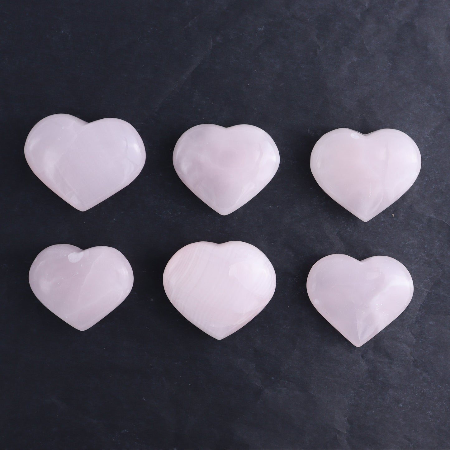 Pink Mangano Calcite Hearts Set of 6 - Expert Wholesale and Supplier of Wholesale Crystals & Bulk Gemstones, ["Pakistan","Pink Calcite"]