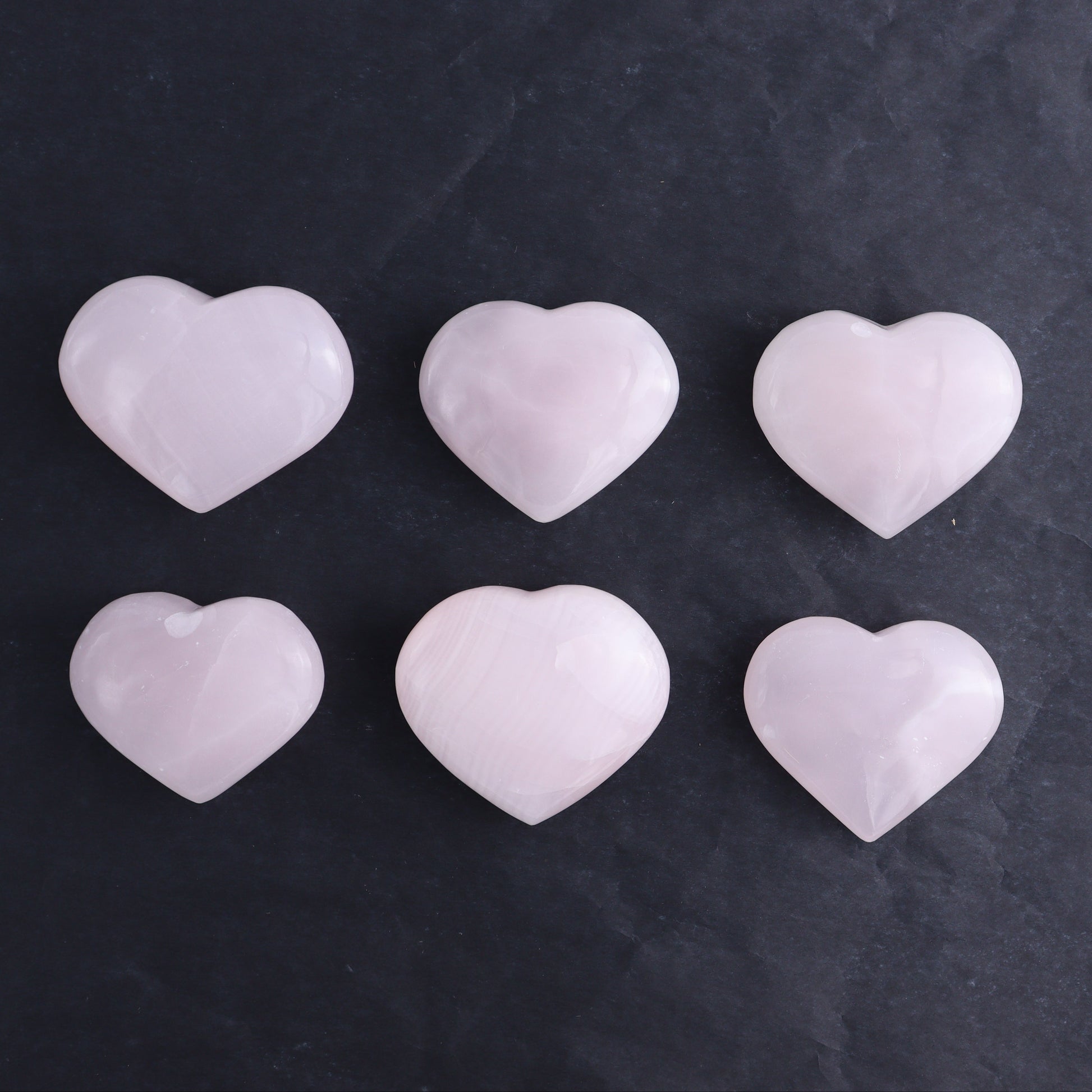 Pink Mangano Calcite Hearts Set of 6 - Expert Wholesale and Supplier of Wholesale Crystals & Bulk Gemstones, ["Pakistan","Pink Calcite"]