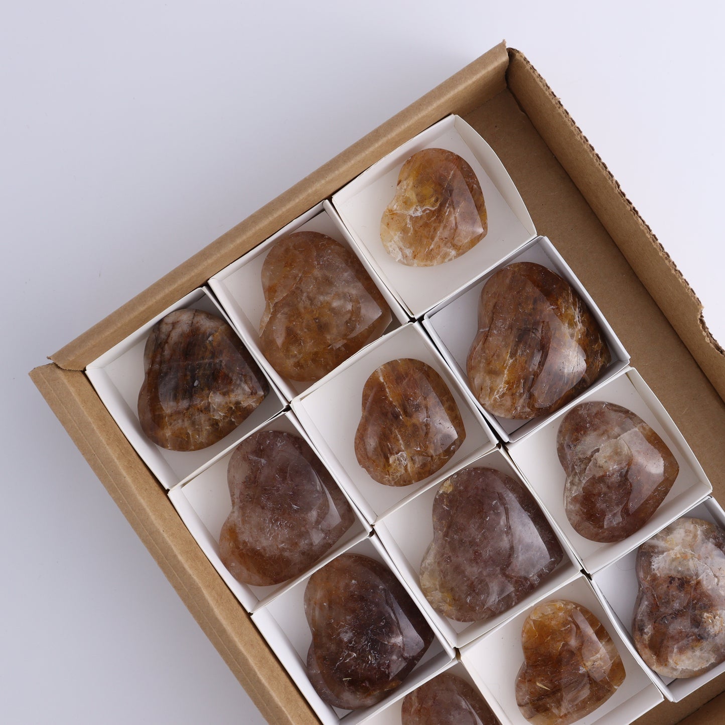 Golden Healer Hearts Set of 12 - Expert Wholesale and Supplier of Wholesale Crystals & Bulk Gemstones, ["Brazil","Golden Healer","Hearts"]