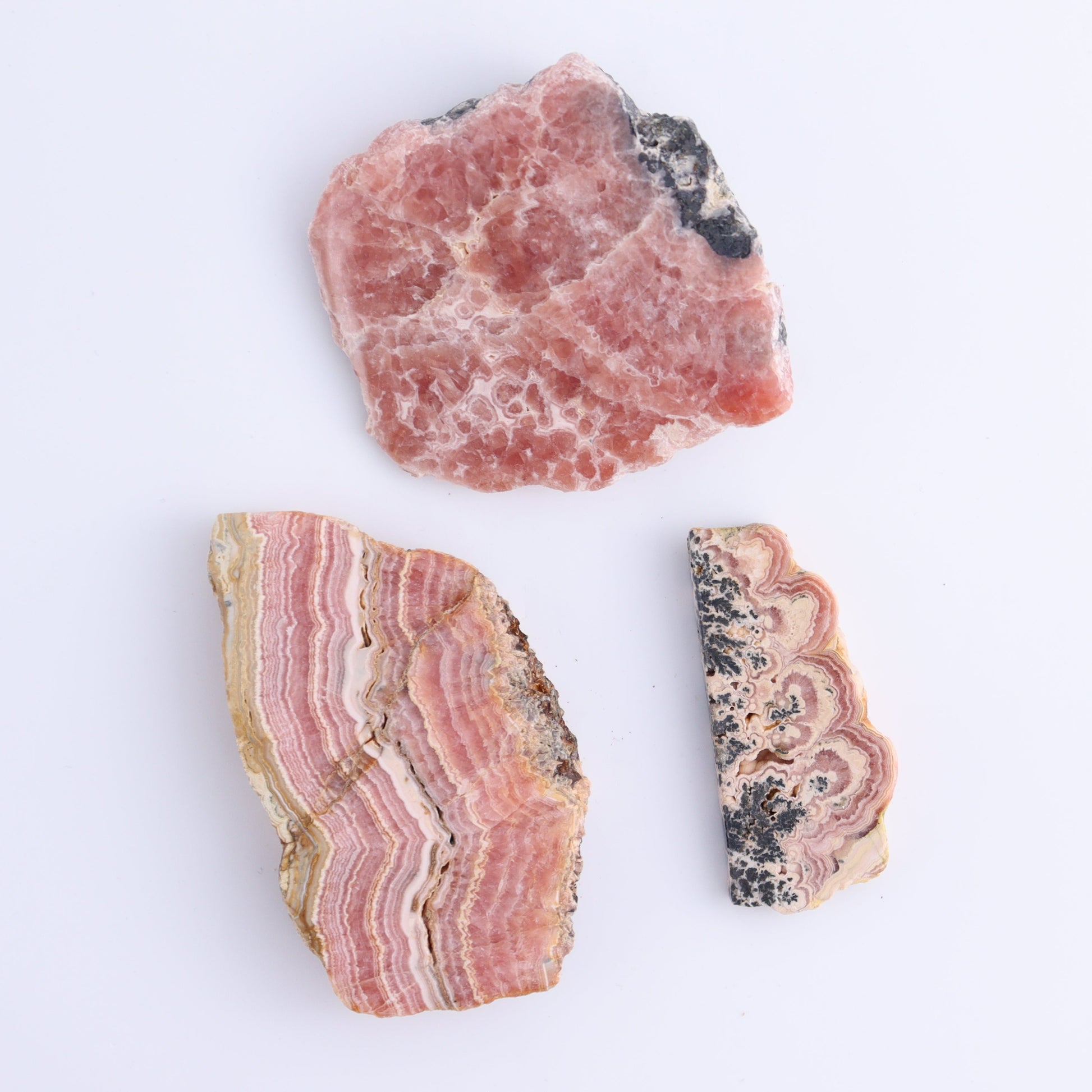 Rhodochrosite Slices Set of 3 - Expert Wholesale and Supplier of Wholesale Crystals & Bulk Gemstones, ["Argentina","Rhodochrosite","Slices and Slabs"]
