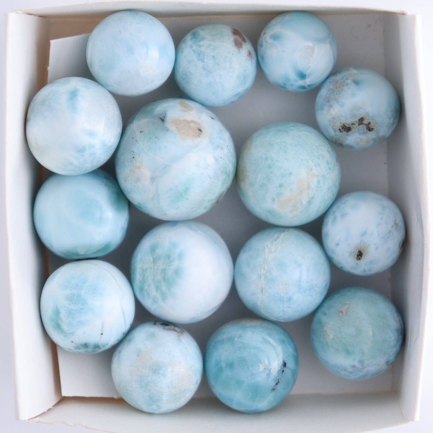 Larimar Spheres Set of 15 - Expert Wholesale and Supplier of Wholesale Crystals & Bulk Gemstones, ["Larimar","Spheres"]