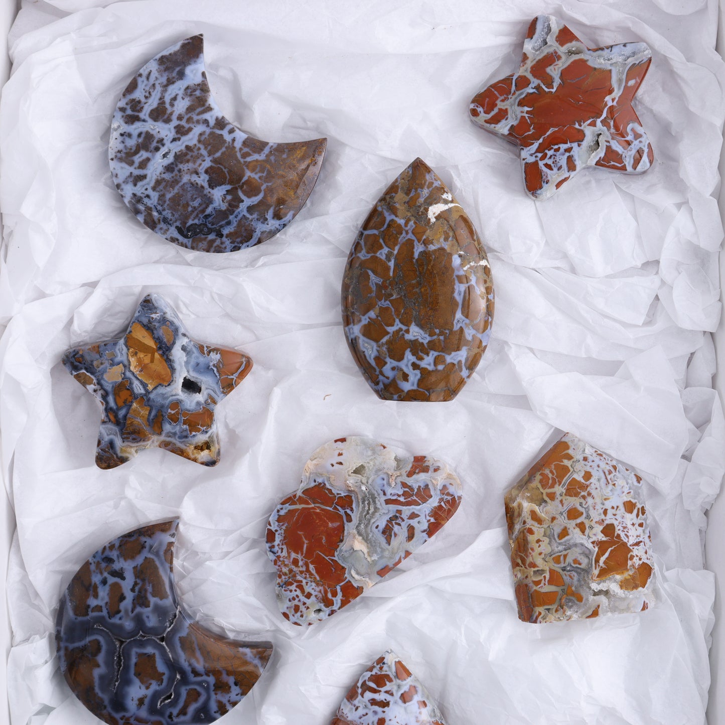 Brecciated Jasper Moons, Stars, Towers, Clouds, and Flames Set of 10 - Expert Wholesale and Supplier of Wholesale Crystals & Bulk Gemstones, ["Brecciated Jasper","Clouds","flames","Indonesia","moons","stars","Towers"]