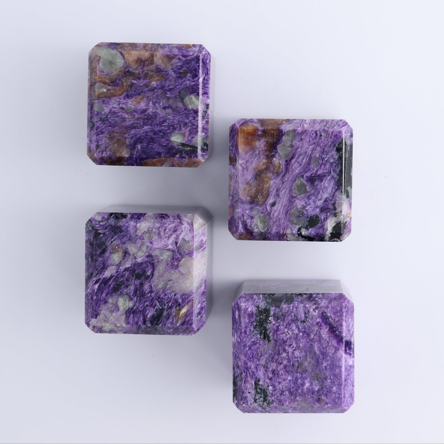 Charoite Cubes Set of 4 - Expert Wholesale and Supplier of Wholesale Crystals & Bulk Gemstones, ["Charoite","Cubes","Russia"]