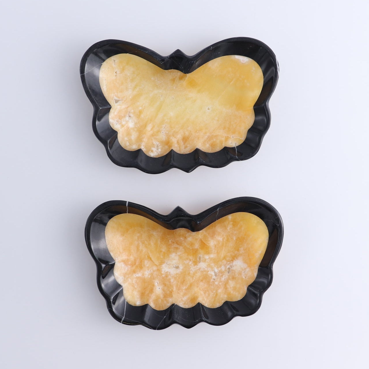 One Butterfly Bowl Mexican Onyx/Calcite Orange with Black Marble Polished Edge