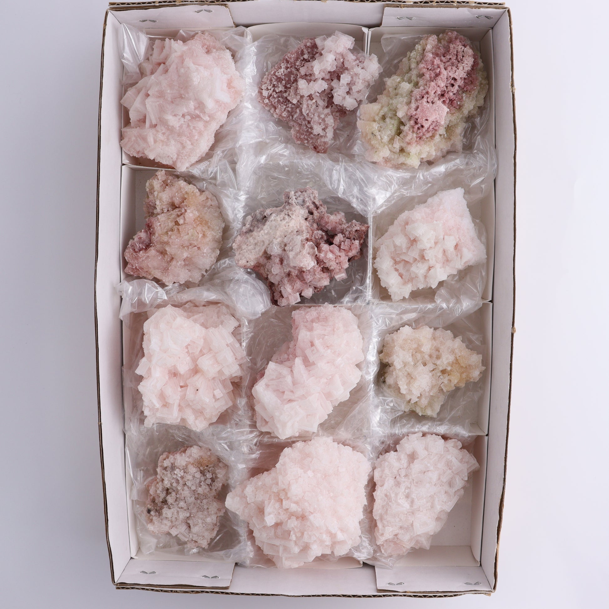 Pink Halite Set of 12 - Expert Wholesale and Supplier of Wholesale Crystals & Bulk Gemstones, ["Flats","Halite","Pink Halite","United States"]