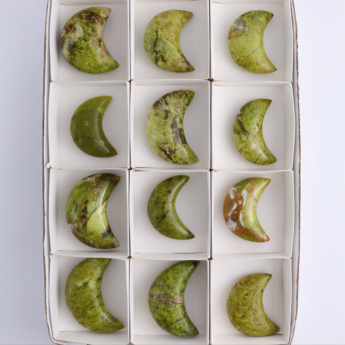 Green Opal Moons Set of 12 - Expert Wholesale and Supplier of Wholesale Crystals & Bulk Gemstones, ["green opal","moons"]