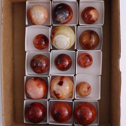 Carnelian Spheres Set of 15 - Expert Wholesale and Supplier of Wholesale Crystals & Bulk Gemstones, ["carnelian","close_30","flames","Madagascar"]